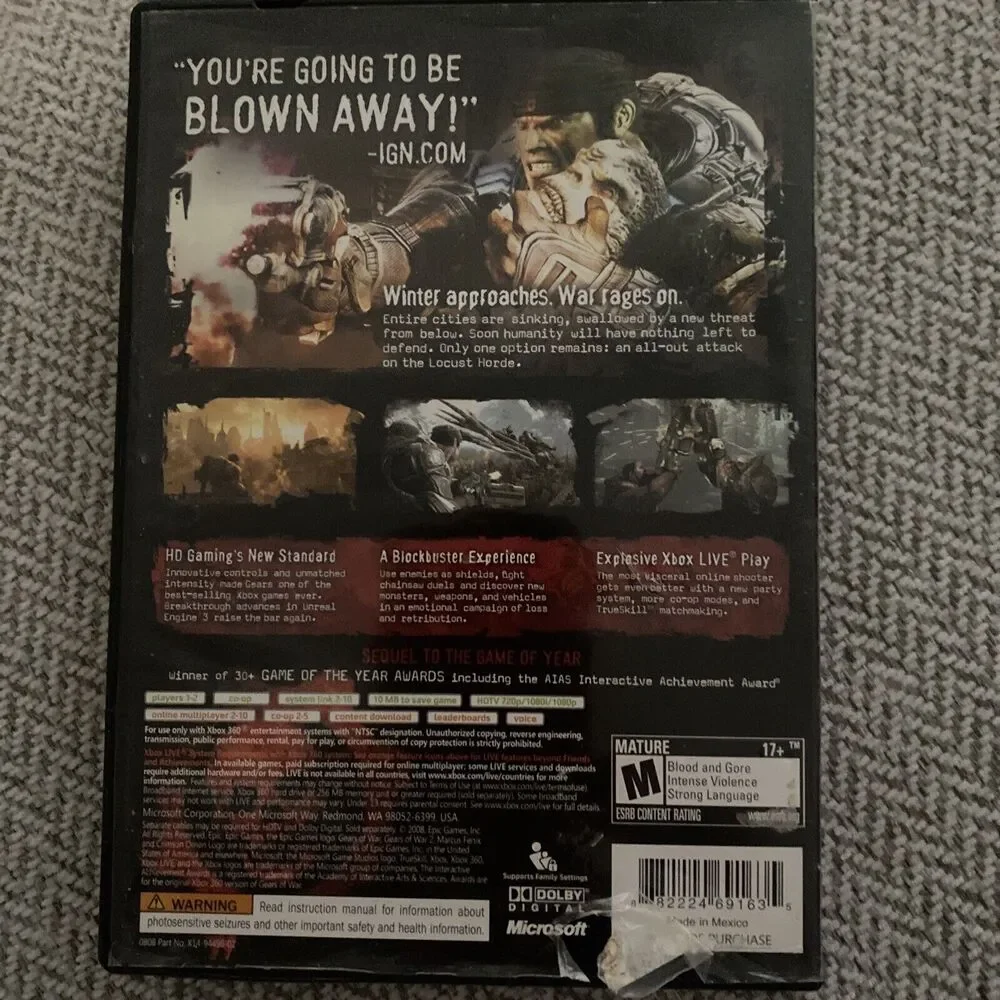 Gears of War 2 (Microsoft Xbox 360, 2008) Several Issues With Case